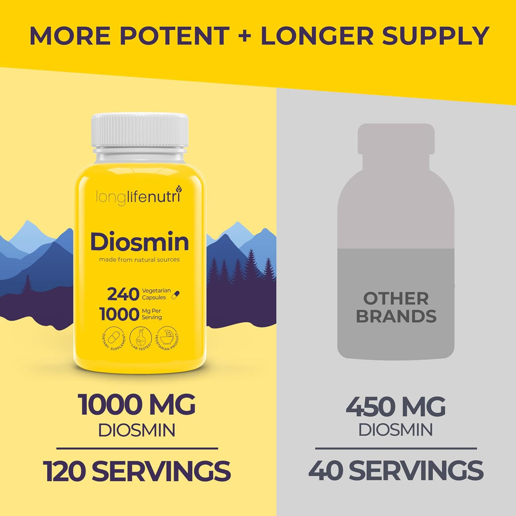 Diosmin 1000mg Advanced Formula - 240 Cápsulas para Apoyo a la Salud Circulatoria, Suministro de 4 Meses, No GMO, Fabricado en EE. UU. - Suplemento Diario de Bienestar
