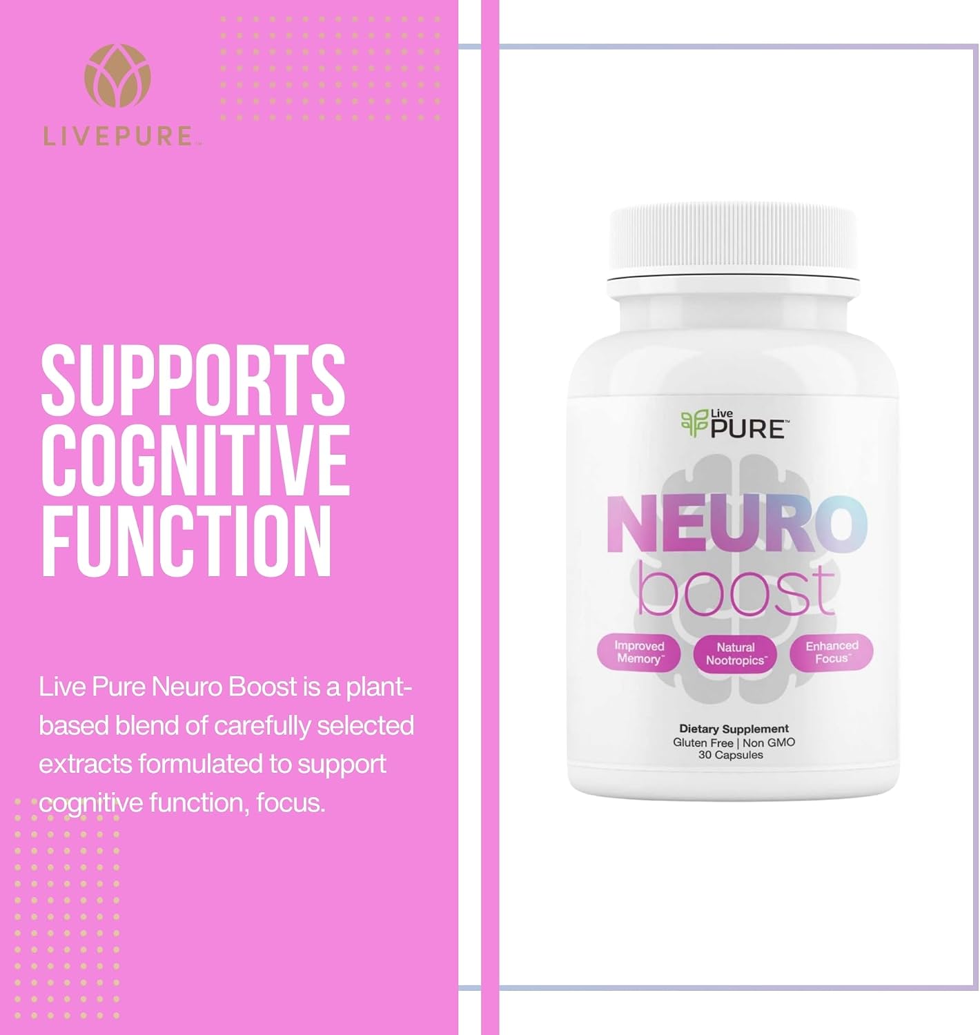 Pure Neuro Boost - 30 Cápsulas - Suplemento Nootrópico Natural