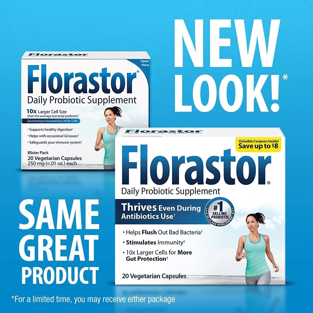 Florastor Daily Probiotic, 20 Capsules (Pack of 2)