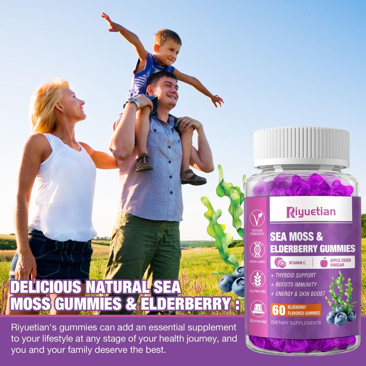 Riyuetian Gominolas Sea Moss y Elderberry con Vitamina C y Zinc, 120 Unidades (Pack de 2)