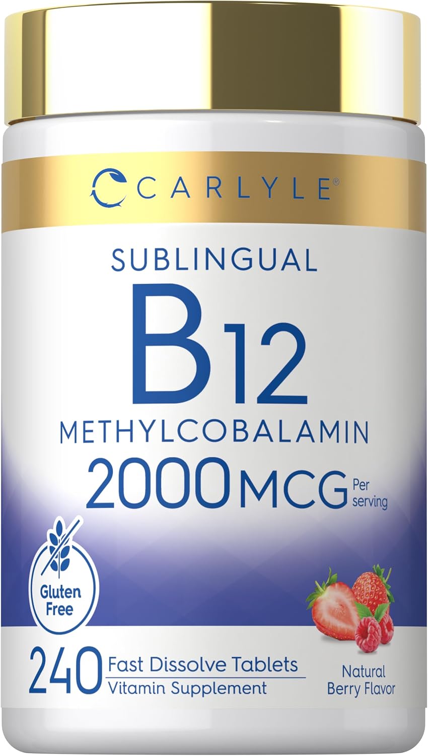 Carlyle Vitamina B12 2000 mcg - 240 Comprimidos Sublinguales de Metilcobalamina - Sabor a Bayas - Suplemento Vegetariano, No OGM y Sin Gluten