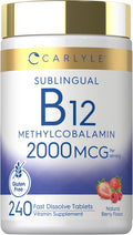 Carlyle Vitamina B12 2000 mcg - 240 Comprimidos Sublinguales de Metilcobalamina - Sabor a Bayas - Suplemento Vegetariano, No OGM y Sin Gluten