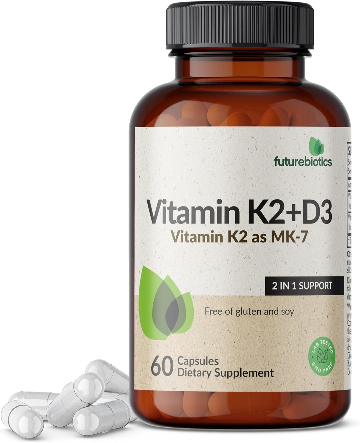 Futurebiotics Vitamina K2 (MK7) con D3 - 5000 UI D3 y 90 mcg K2 - 120 Cápsulas Vegetarianas