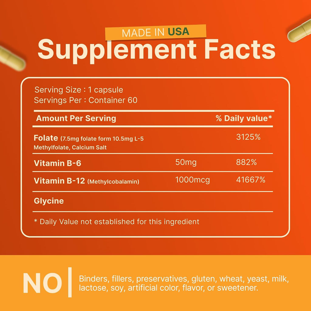INVITA, L-Metilfolato 7.5 mg + Complejo B Activo – 60 Cápsulas – Suplemento 5-MTHF con Vitamina B6 y B12 Metilcobalamina – No-GMO, Sin Gluten, 2 Meses