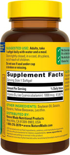 Nature Made Vitamina B12 1000 mcg, Complemento Alimenticio para el Metabolismo Energético, 90 Cápsulas Blandas