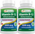 Best Naturals Vitamina B12 como Metilcobalamina 6000 mcg – 60 Comprimidos Sublinguales (Paquete de 2)