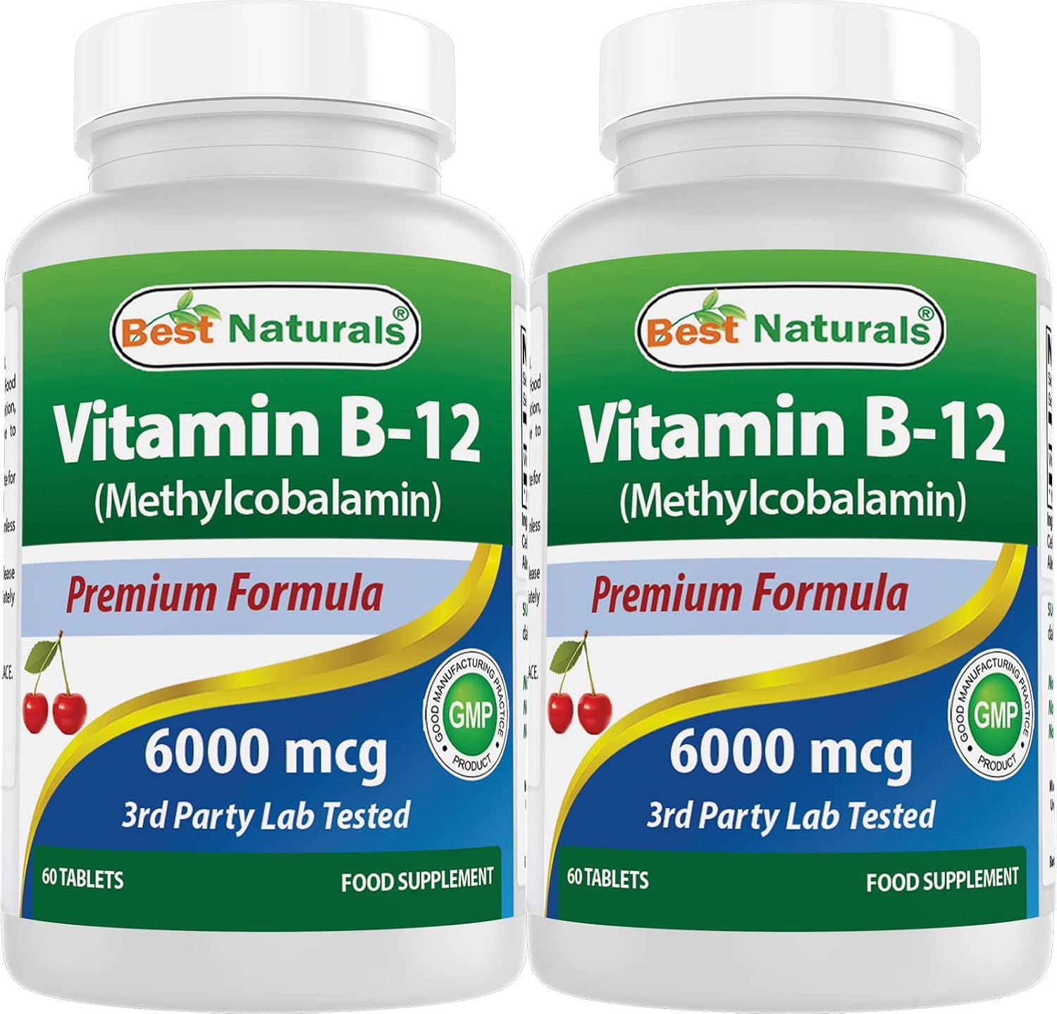 Best Naturals Vitamina B12 como Metilcobalamina 6000 mcg – 60 Comprimidos Sublinguales (Paquete de 2)