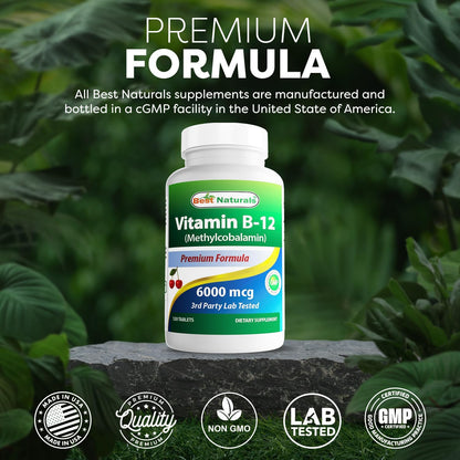 Best Naturals Vitamina B12 6000 mcg - 120 – El funcionamiento normal del sistema nervioso. – Image 5