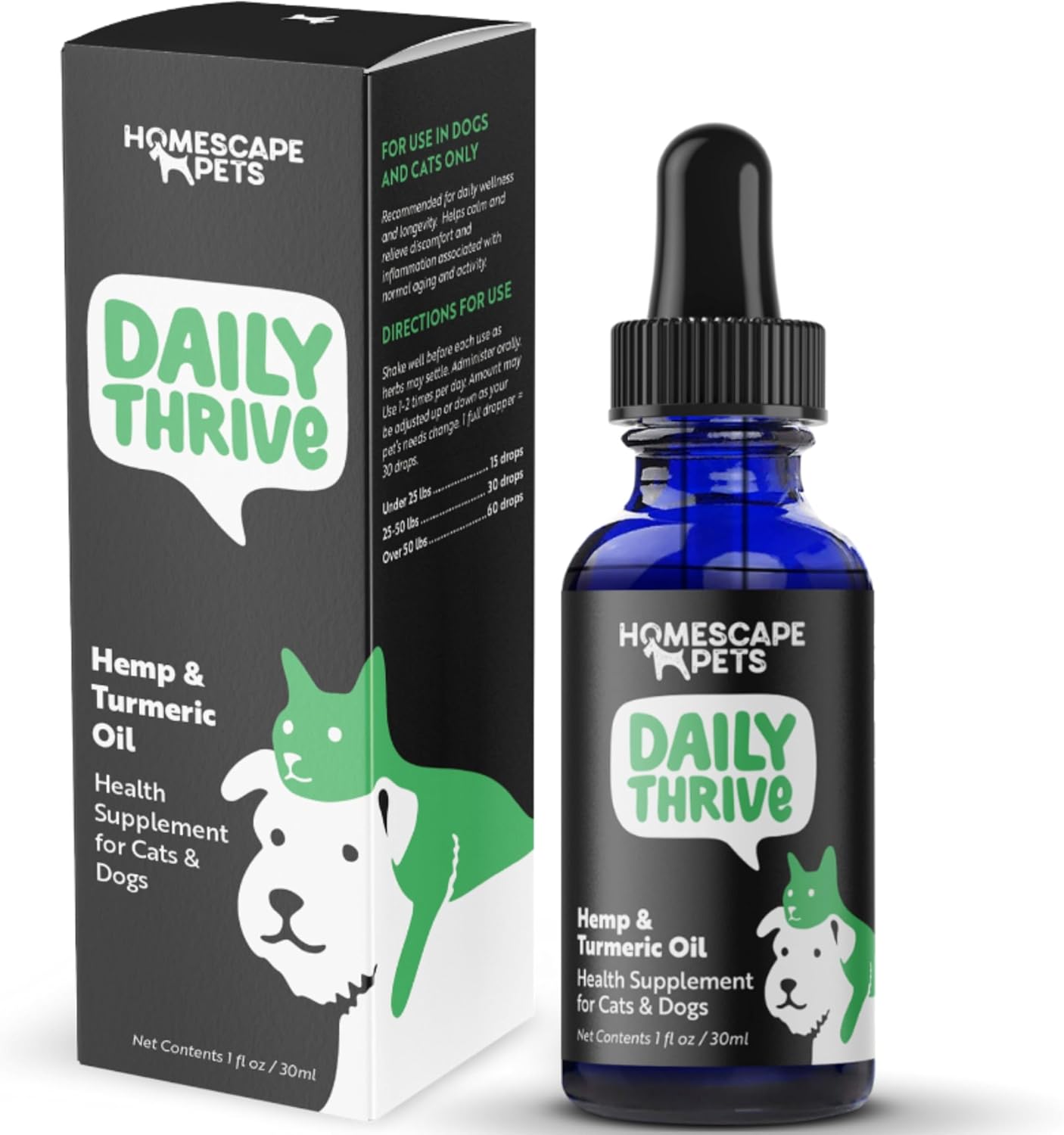 Daily Thrive de Homescape Pets - Aceite de Cáñamo y Cúrcuma para Perros y Gatos