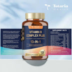 13-in-1 Vitamin B Complex Plus con Vitaminas B1, B2, B3, B4, B5, B6, B7, B8, B9, B12, C, D3, K2 - 120 Cápsulas por Frasco - 2 Frascos