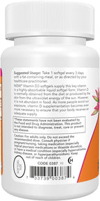 Now Foods Suplemento Vitamina D-3 10.000 UI, Alta Potencia, 30 Cápsulas Blandas