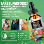 Sea Moss con Aceite de Semilla Negra y Soursop - Gotas Líquidas Multimineral y Vitaminas - Suplemento Superfood Orgánico No-GMO