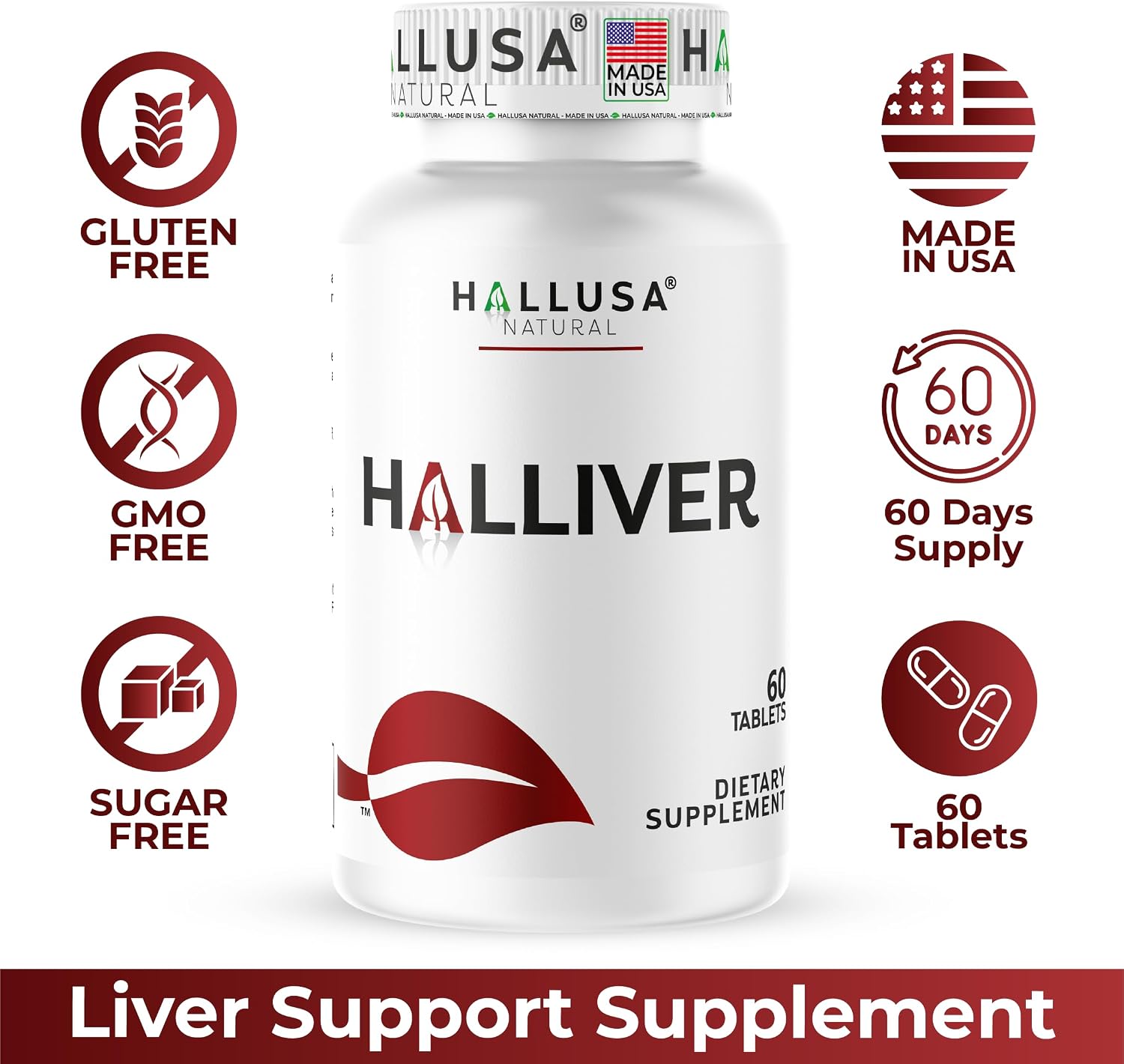 Hallusa Natural Suplemento para la Salud Hepática con Cardo Mariano, Complejo B y Alcachofa - 60 Comprimidos