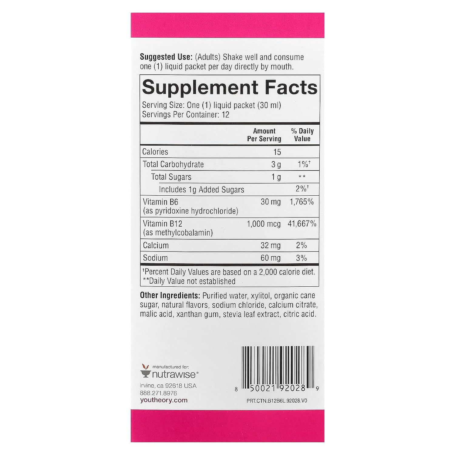 Youtheory Vitamina B12 y B6 Líquido – 12 viales