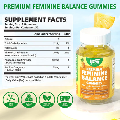 Saajoor Premium Feminine Balance Gummies para la Salud Femenina - Piña Hawaiana - 120 gominolas – Image 2