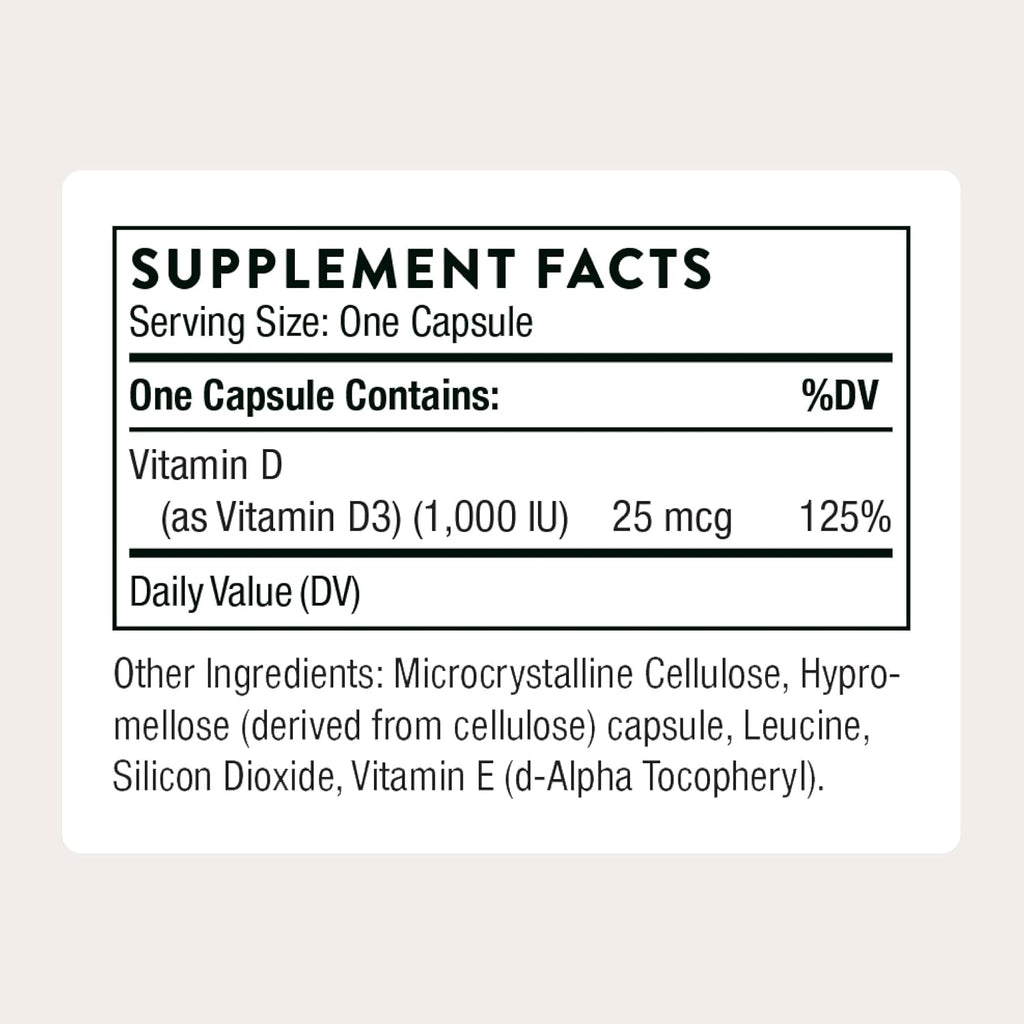 THORNE Vitamina D3 1000 UI - 90 Cápsulas - Complemento Alimenticio