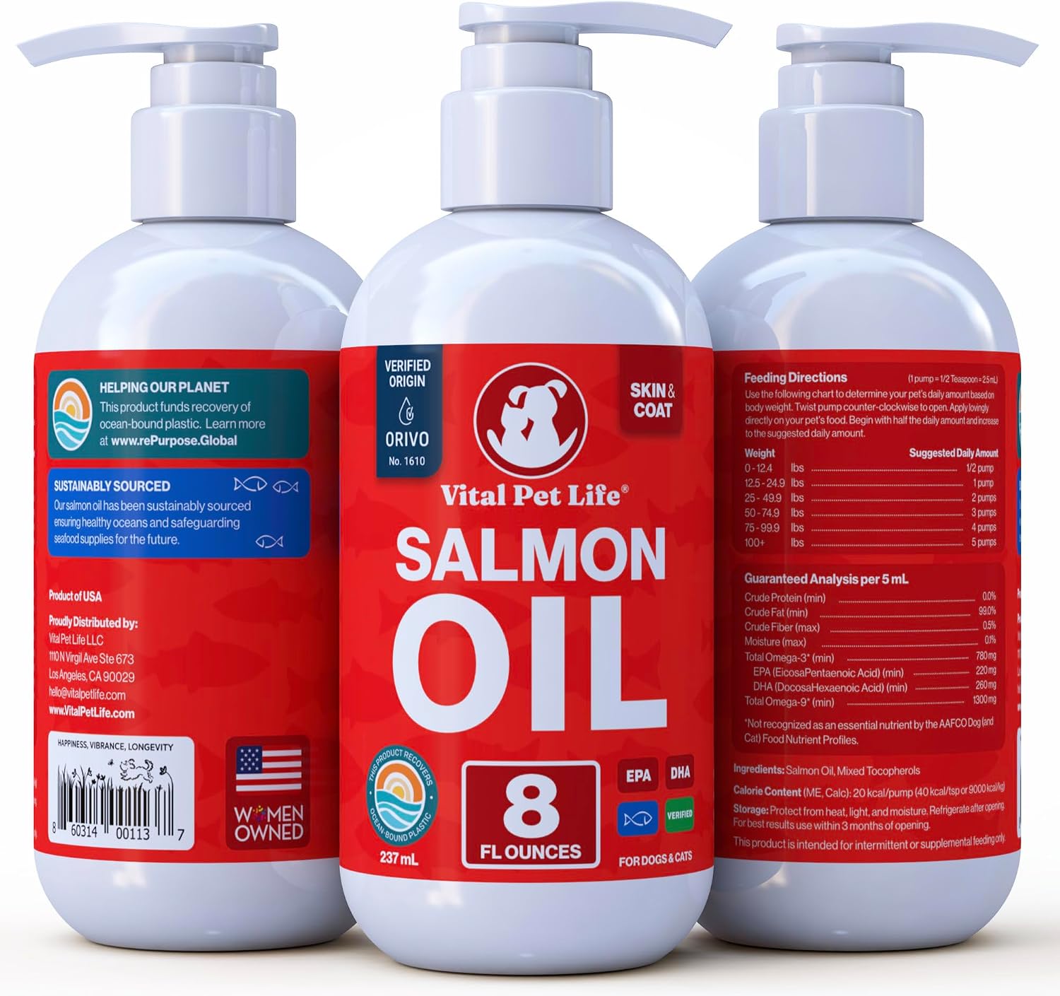 Aceite de Salmón para Perros y Gatos - Apoyo para Piel y Pelaje Saludables, Omega 3 EPA DHA, 236 ml