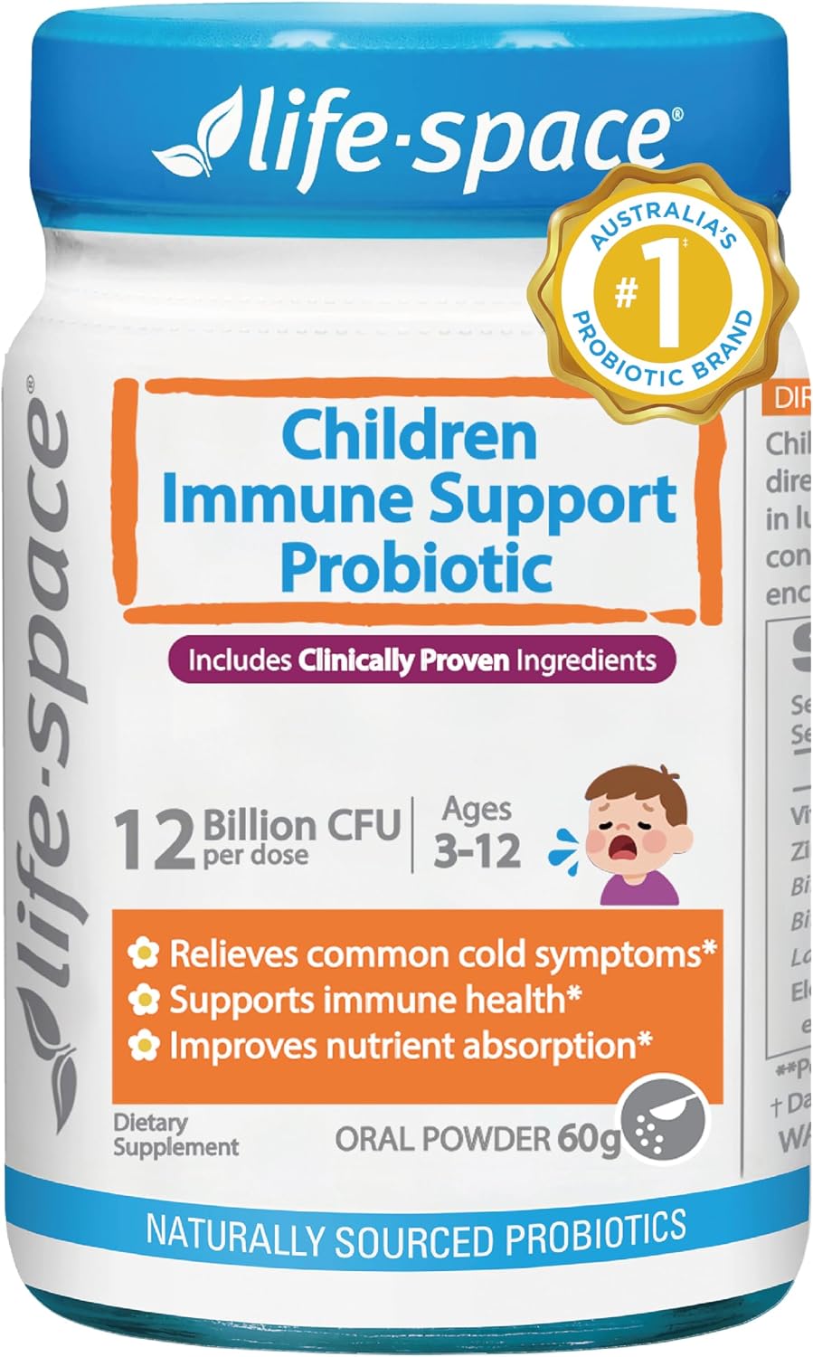 Life-Space Probiótico en Polvo para Bebés de 0 a 36 meses, 60g, 7.5 mil millones de UFC, Cepas Múltiples, Sin Refrigeración