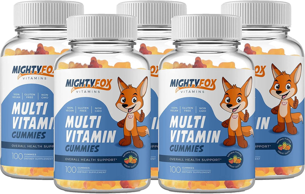 Mighty Fox Vitamins Multivitamínico en Gominolas para Niños - Sin OGM, Sin Gluten, Vegano (100 Gominolas, Paquete de 2)