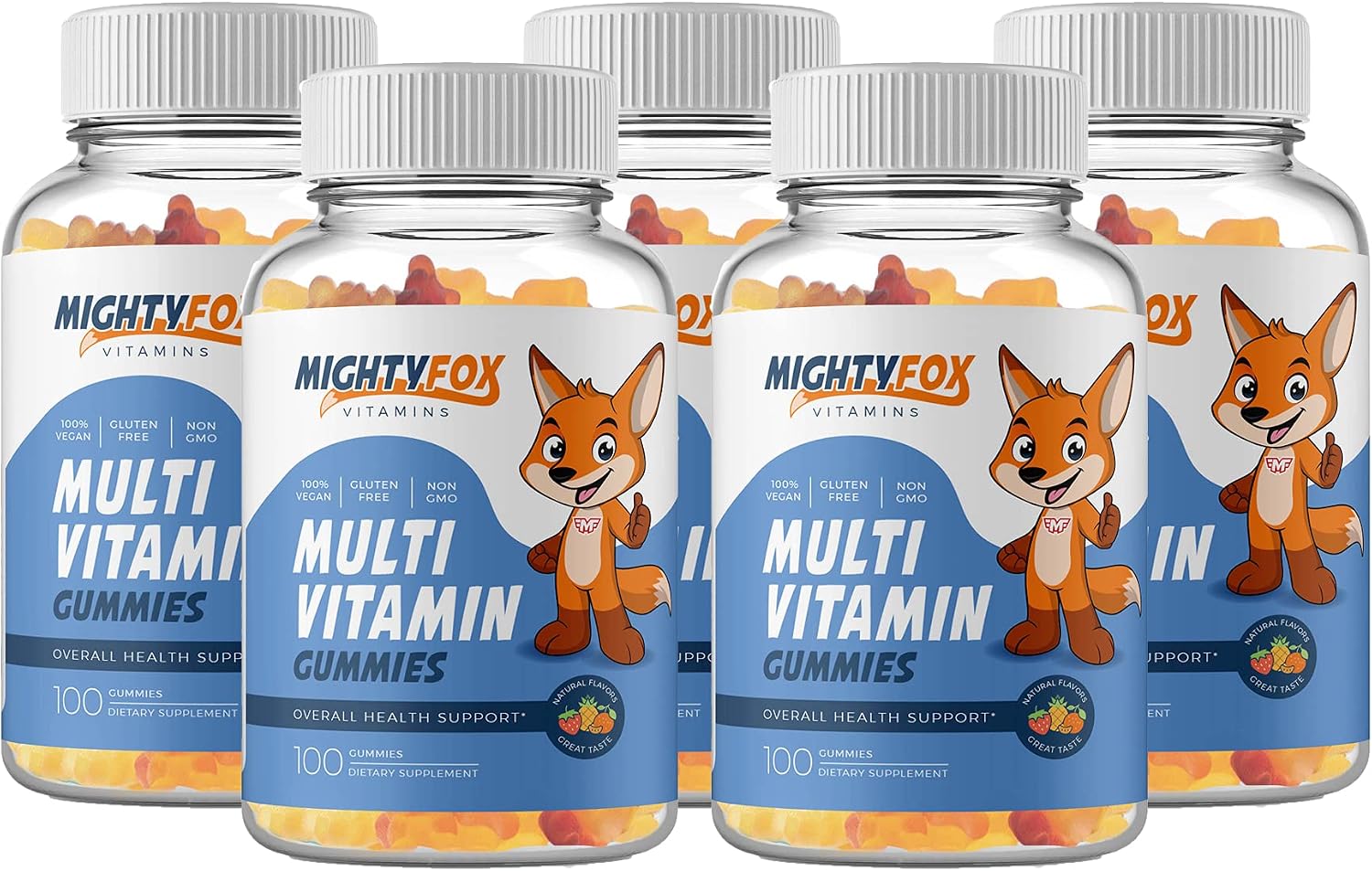 Mighty Fox Vitamins Multivitamínico en Gominolas para Niños - Sin OGM, Sin Gluten, Vegano (100 Gominolas, Paquete de 2)