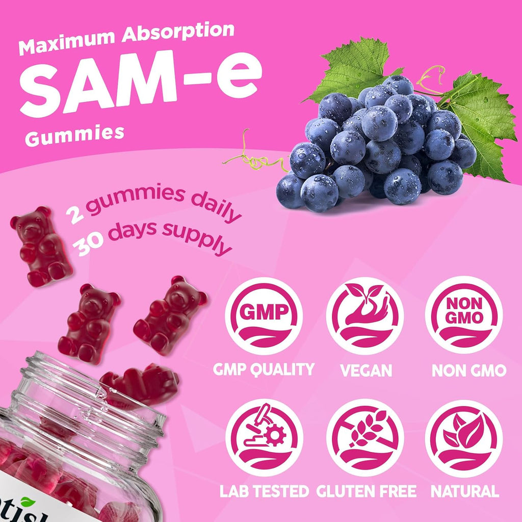 NATISLAND SAM-e con L-Tirosina y Complejo B Metilado Gominolas, 1200mg, 60 unidades