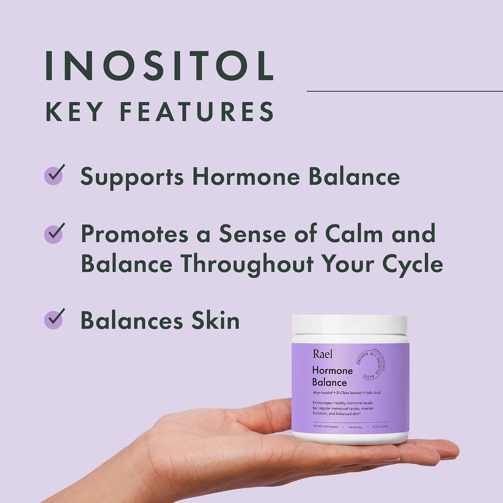 Rael Inositol en Polvo para el Equilibrio Hormonal Femenino - 40:1 con Ácido Fólico y Vitamina D (30 Dosis)