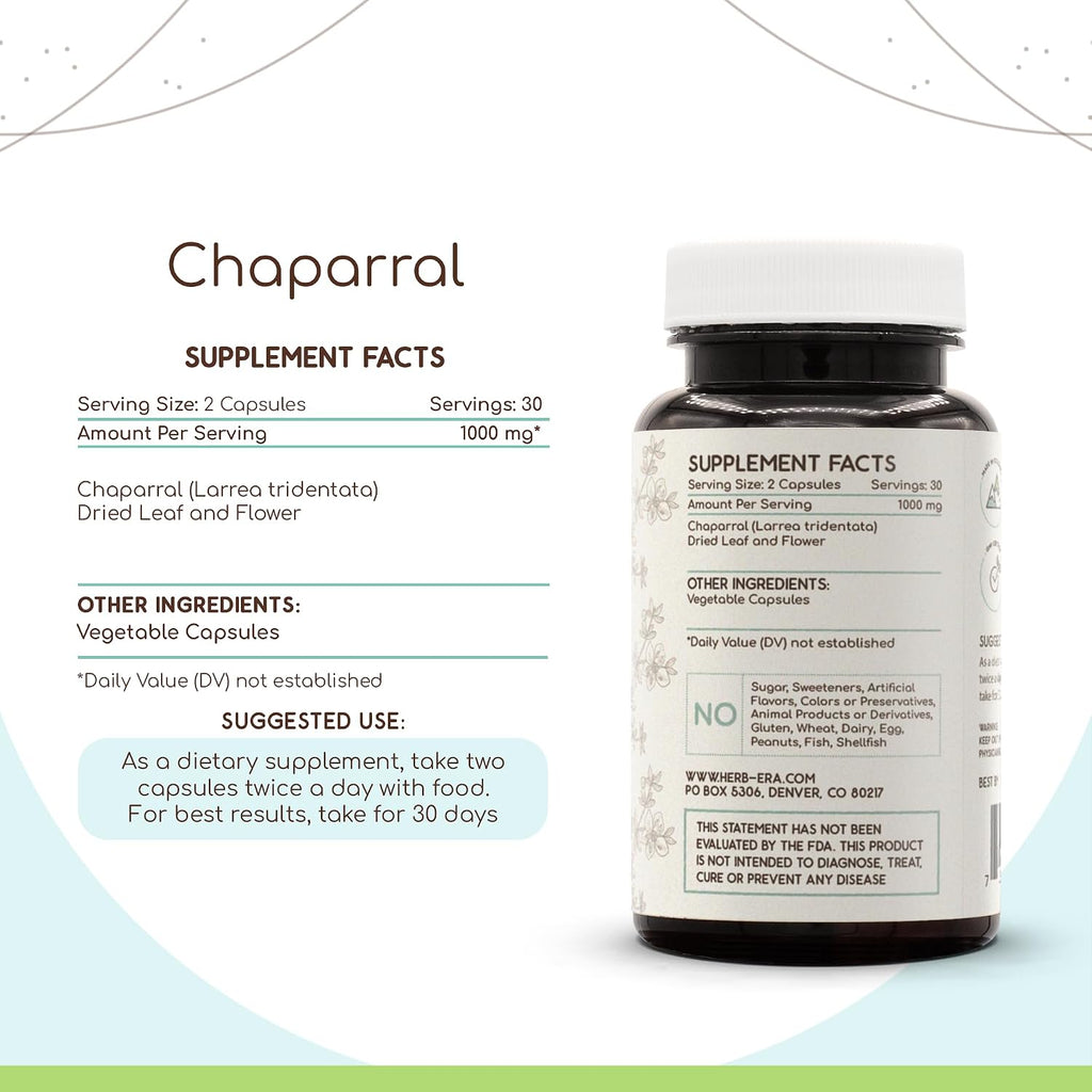 HerbEra Chaparral 60 Cápsulas, 500 mg – Hojas y Flores Secas