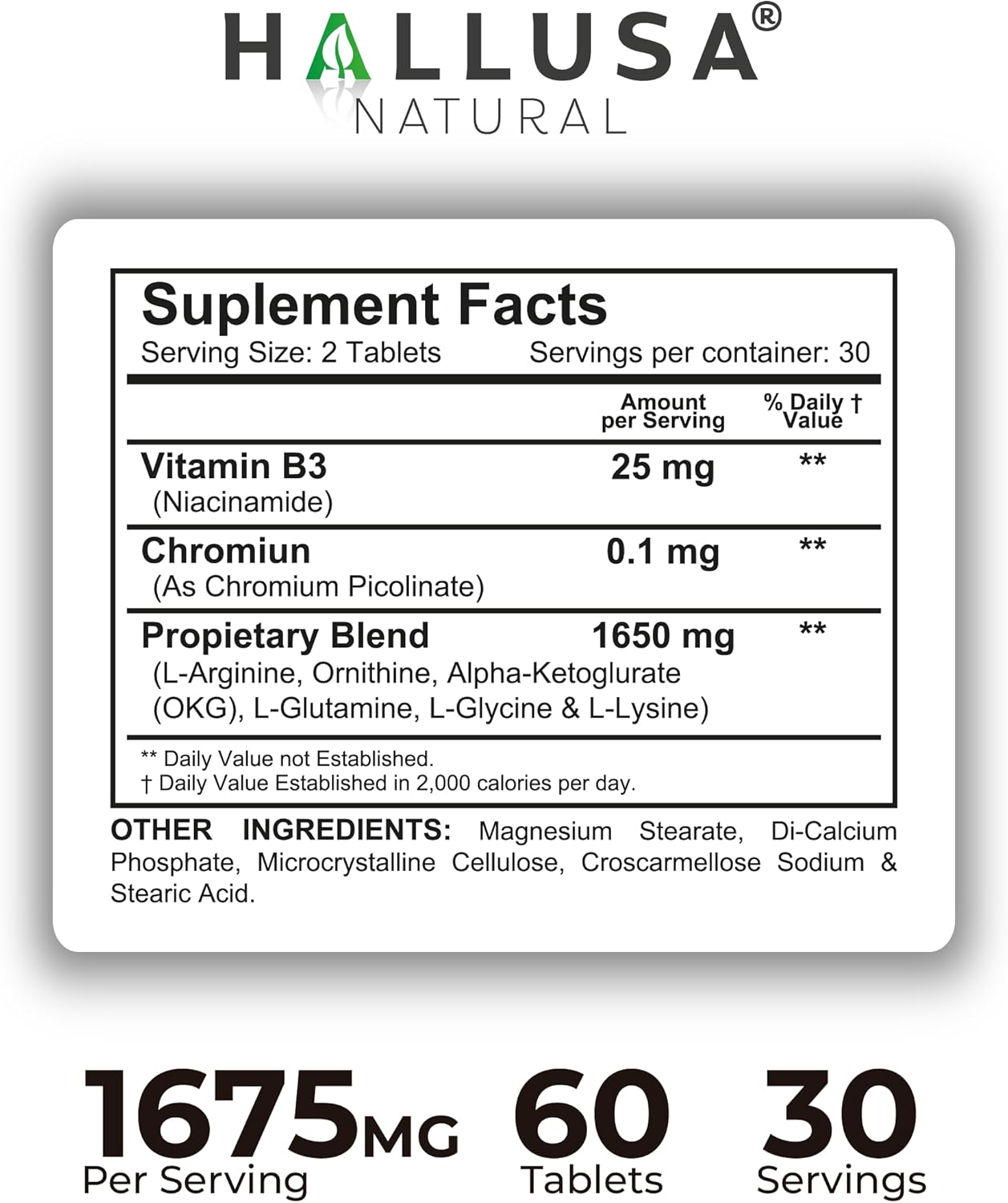 HGH-Releasing Support Supplement con L-Arginina y Ornitina | Apoyo para la Recuperación Muscular y el Rendimiento | Complejo de Aminoácidos con Vitamina B3 y Cromo | 60 Comprimidos