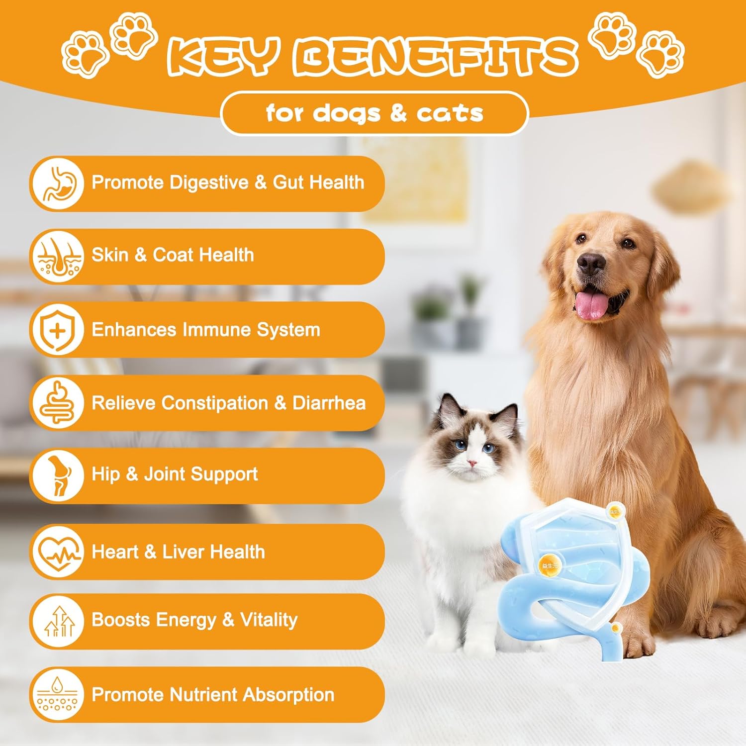 Probióticos para Perros y Gatos con Prebióticos y Enzimas Digestivas, 120 Masticables