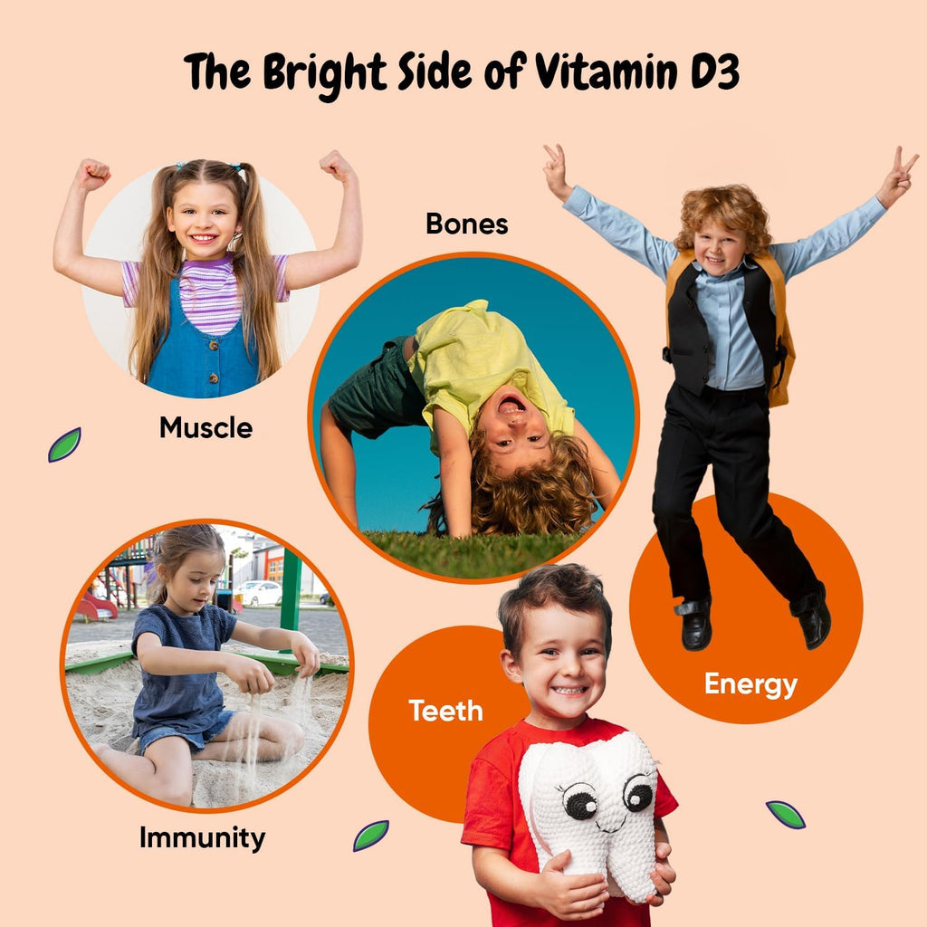 maxmedix Kids Vitamin D3 1000IU | 120 Gominolas de Vitamina D para Niños | Sabor Naranja Natural | Bajo en Azúcar | Sin Gluten | 4 Meses de Suministro