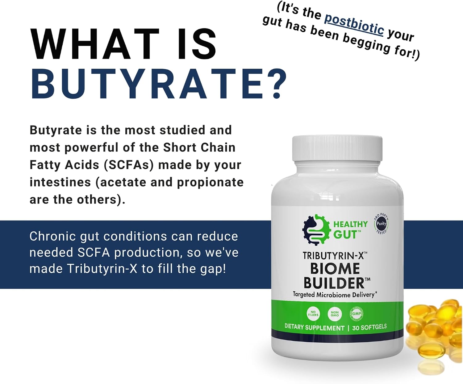 Healthy Gut Tributirina-X - Posbiótico de Butirato de Alta Biodisponibilidad - 30 Cápsulas Blandas