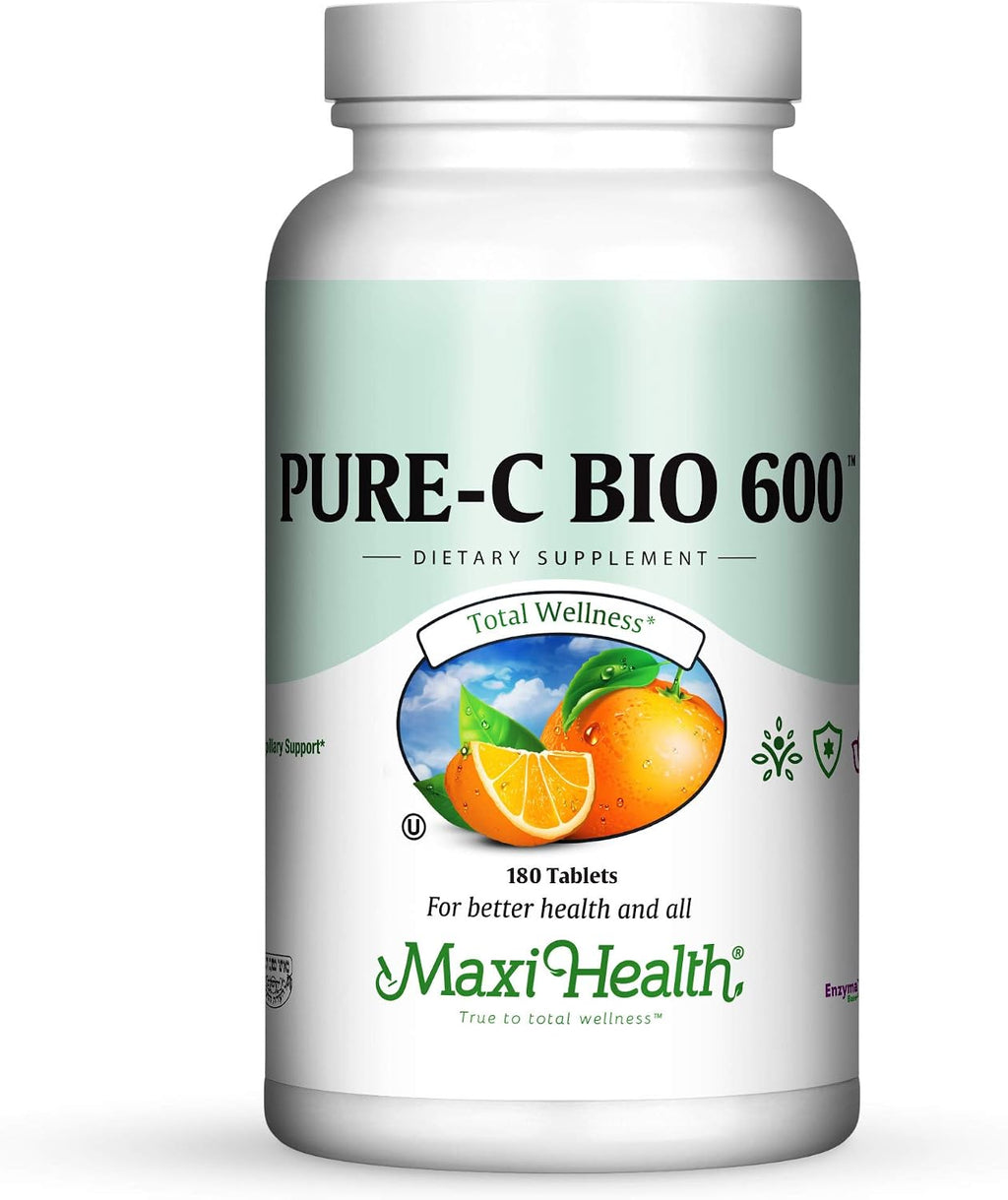 Pure-C Bio 600 - Complejo de Vitamina C 600 mg con Bioflavonoides, Calcio y Fósforo - 180 Comprimidos
