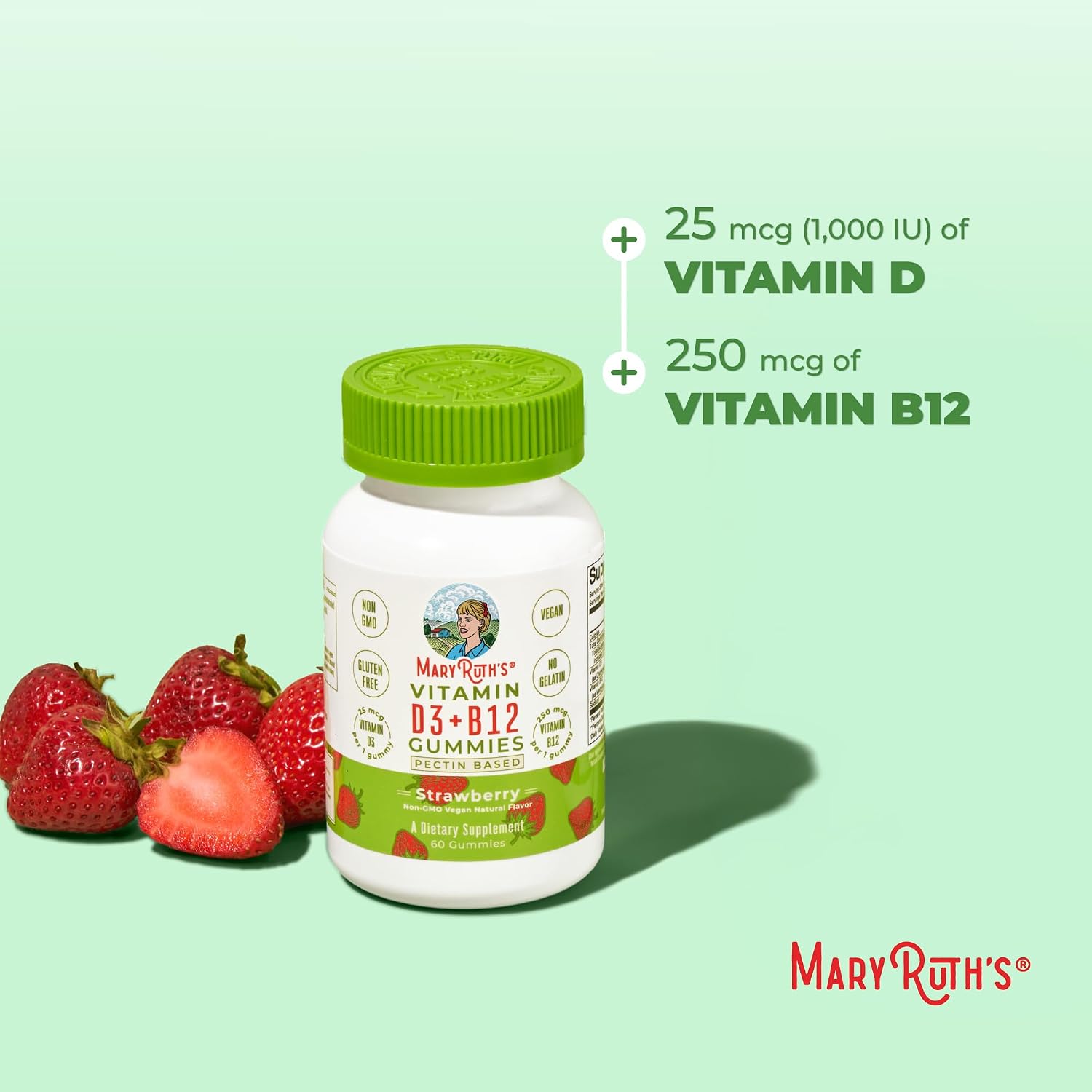 MaryRuth's Gominolas de Vitamina D3 + B12 | 60 Gomitas | Vegano y Sin Gluten