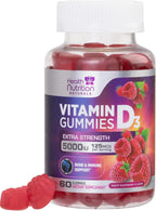 Vitamin D3 Gummies 5000 IU - 120 Gominolas de Vitamina D3 con Sabor a Frambuesa