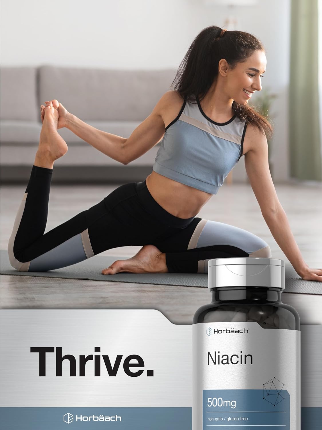 Horbäach Niacina | Vitamina B3 500mg | 100 Cápsulas | Con Flush | No OGM y Sin Gluten