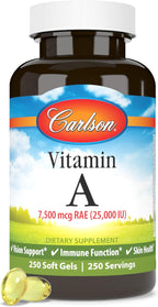 Carlson - Vitamina A, 25000 UI (7500 mcg RAE), 250 Cápsulas Blandas