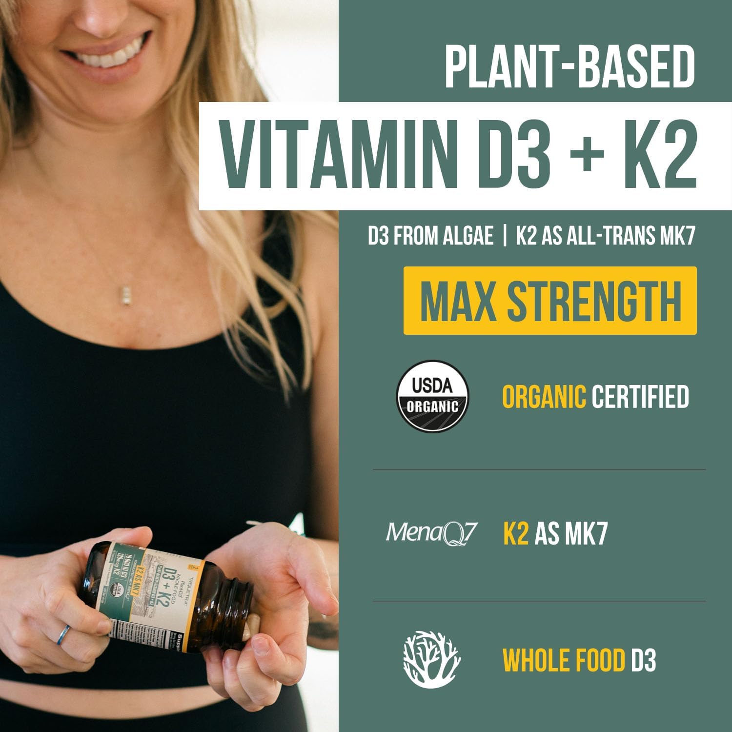 Organic Plant D3 + K2 | 10.000 UI D3 + 120 mcg K2 (All-Trans MK7 de MenaQ7®) | 60 Servicios