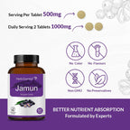 Herb Essential Comprimidos de Semilla de Jamun 500mg, 60 Comprimidos