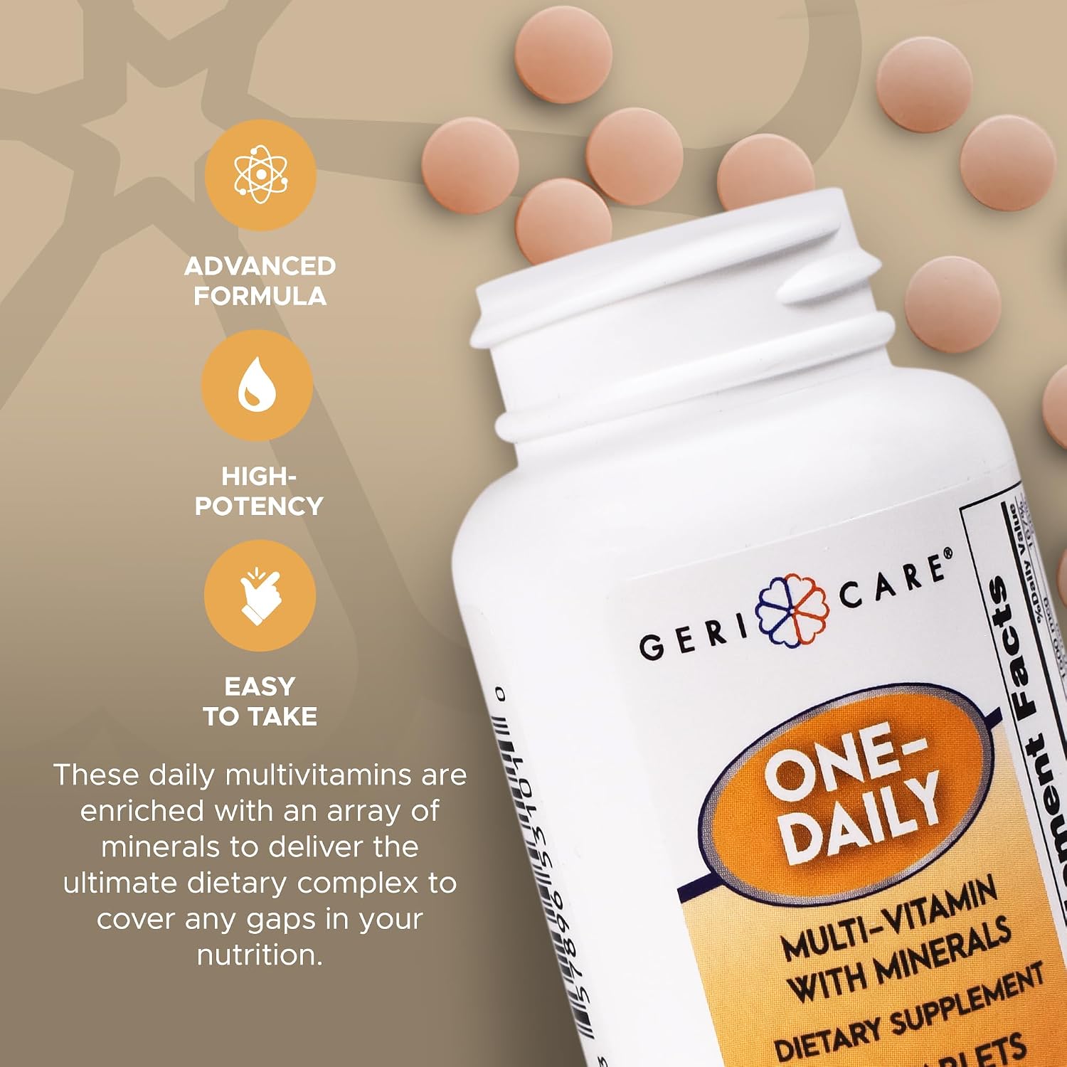 GeriCare Multivitamínico Diario con Minerales para Hombres y Mujeres, 100 Comprimidos
