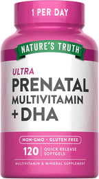 Nature's Truth Vitaminas Prenatales para Mujeres | 120 Softgels | Multivitamínico No-GMO y Sin Gluten con DHA y Ácido Fólico