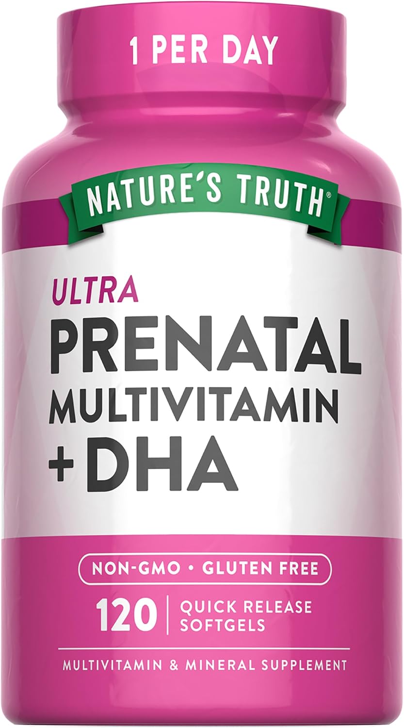 Nature's Truth Vitaminas Prenatales para Mujeres | 120 Softgels | Multivitamínico No-GMO y Sin Gluten con DHA y Ácido Fólico