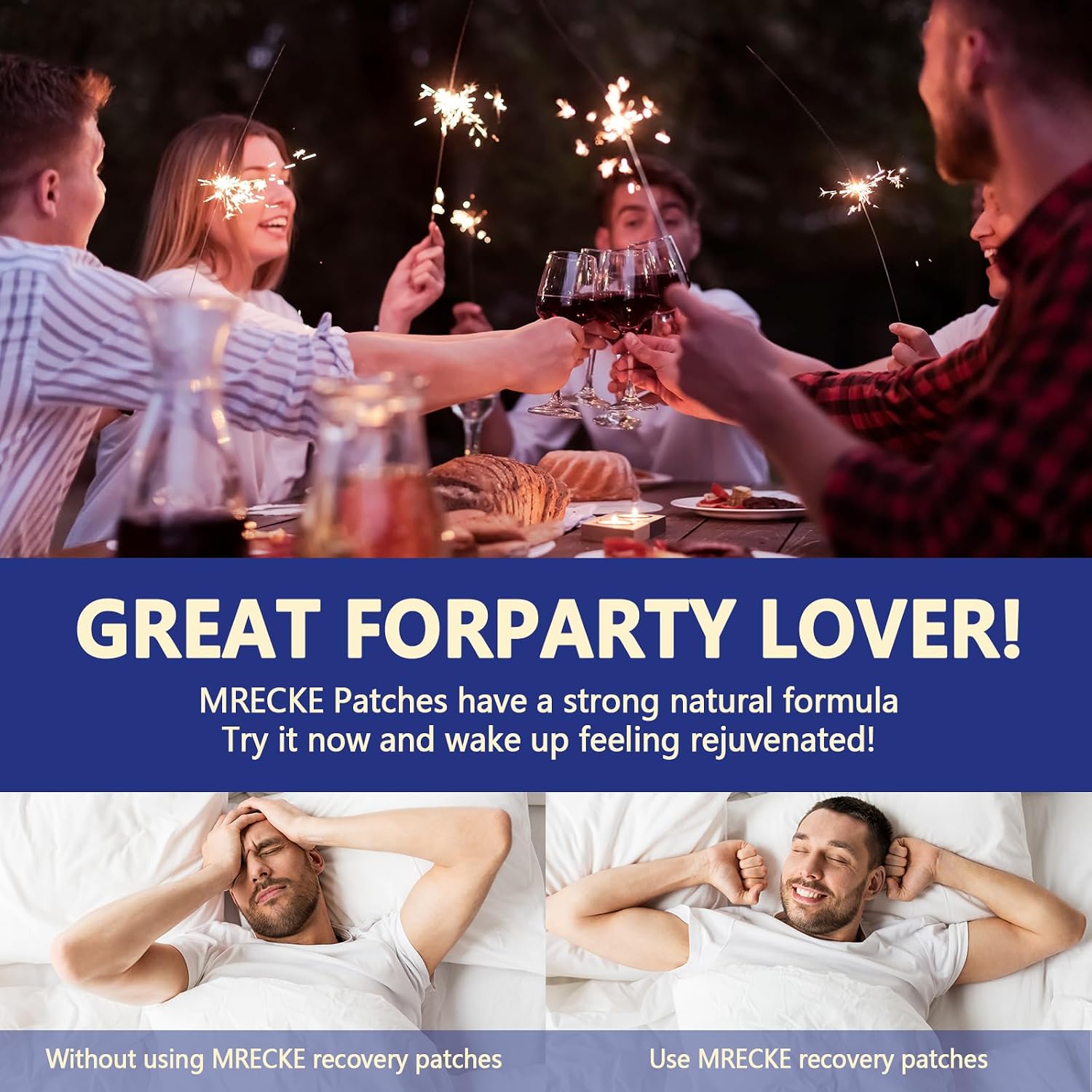 Party Recovery Patches 20 Pack, Natural Ingredients for Quick Recovery, Individually Wrapped, Skin-Friendly & Waterproof - Enhanced Morning Formula, Wake Up Refreshed and Energized