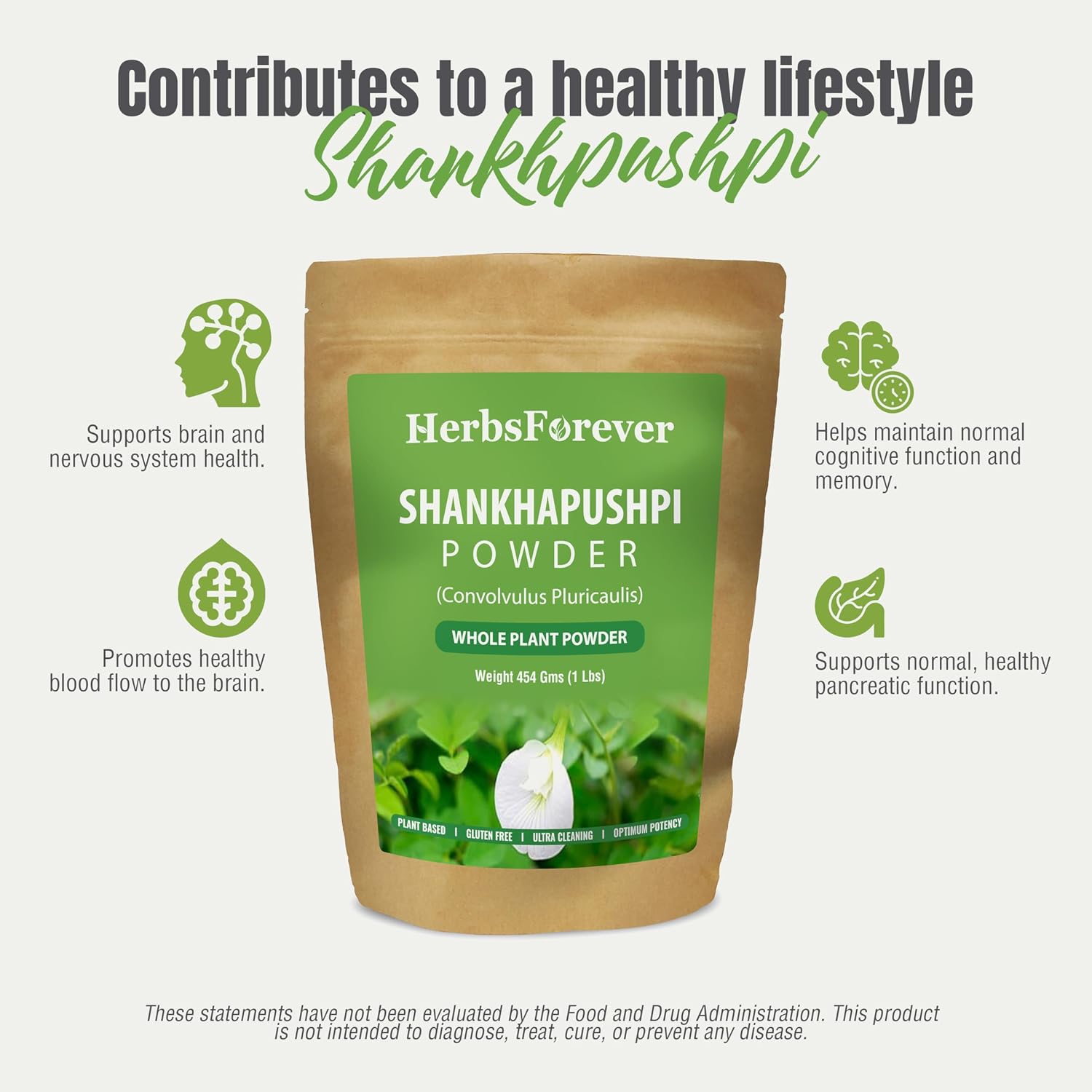 HerbsForever Shankhpushpi (Convolvulus Pluricaulis) en Polvo, 454g