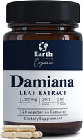Cápsulas de Damiana 1000 mg | Extracto de Hoja de Damiana 20:1 Concentrado | Suplemento Herbal | Base Vegetal | No Transgénico | 120 Cápsulas Vegetales