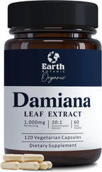 Cápsulas de Damiana 1000 mg | Extracto de Hoja de Damiana 20:1 Concentrado | Suplemento Herbal | Base Vegetal | No Transgénico | 120 Cápsulas Vegetales