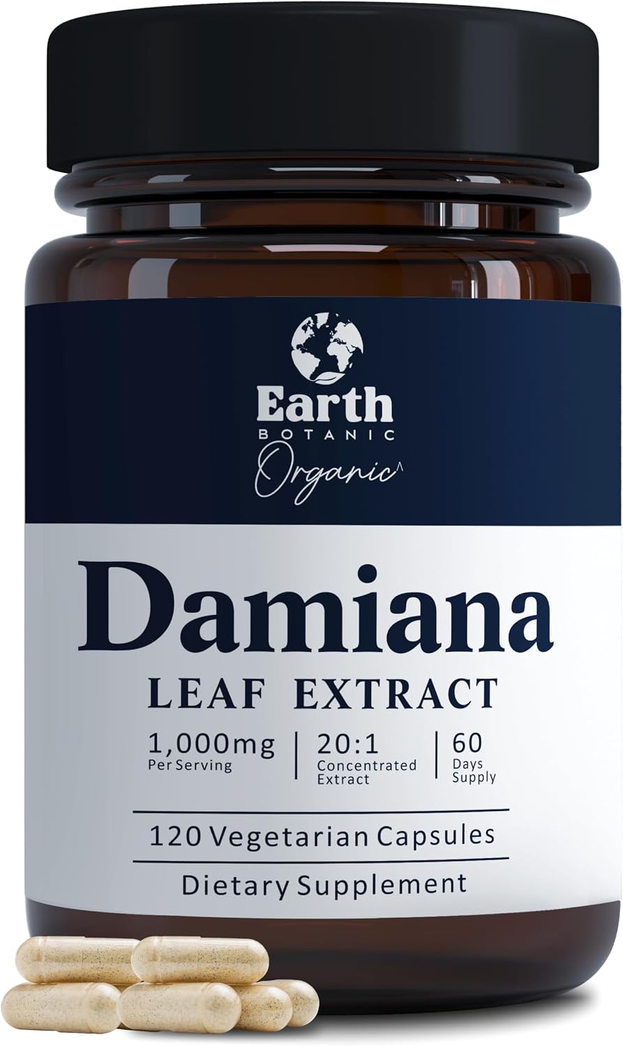 Cápsulas de Damiana 1000 mg | Extracto de Hoja de Damiana 20:1 Concentrado | Suplemento Herbal | Base Vegetal | No Transgénico | 120 Cápsulas Vegetales