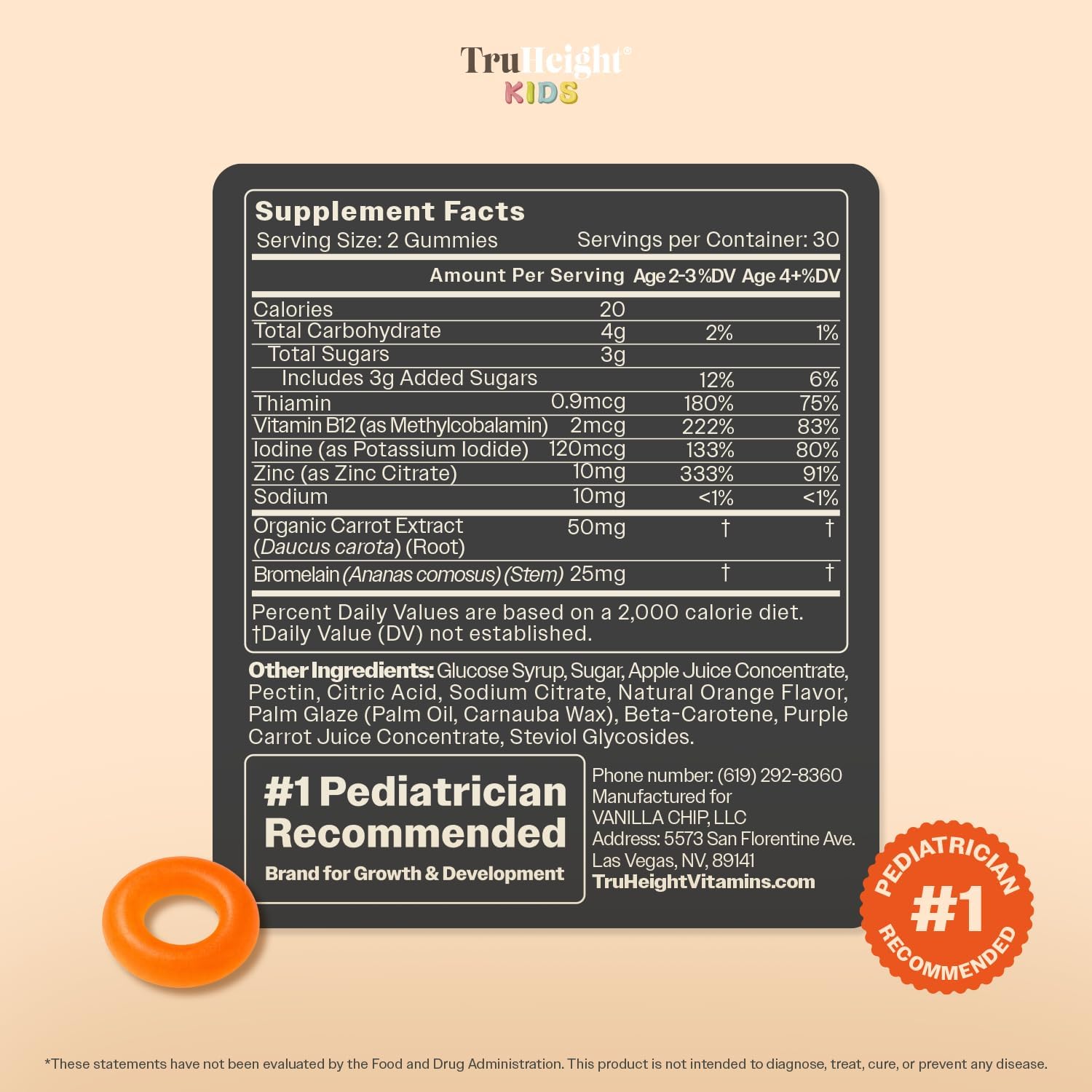 TruHeight Kids Gummies para Estimular el Apetito (Naranja, 2+ años)