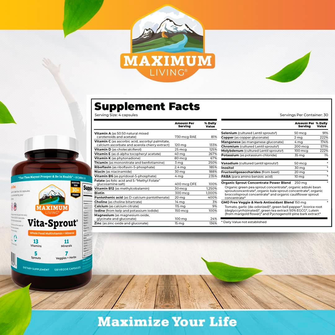 Vita-Sprout Whole-Food Multivitamin & Phytonutrient Blend, 120 Cápsulas