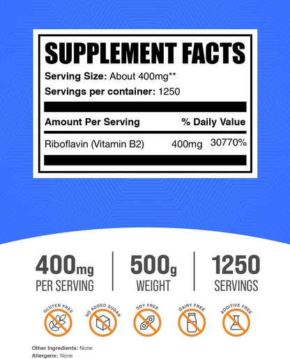 BulkSupplements Riboflavina en Polvo - – El funcionamiento normal del sistema nervioso. – Image 2