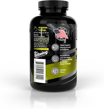 Mega Muscle para Perros - Comprimibles Multivitamínicos con Alto Contenido de Proteínas - Sabor a Pollo, 60 unidades